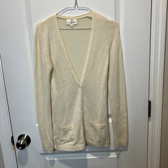 Eric Bompard 100% Pure Cashmere V Neck Button Front Cardigan Cream Size S - Picture 1 of 11